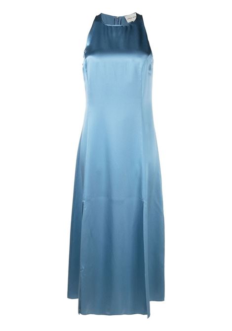Blue satin-finish midi dress - women